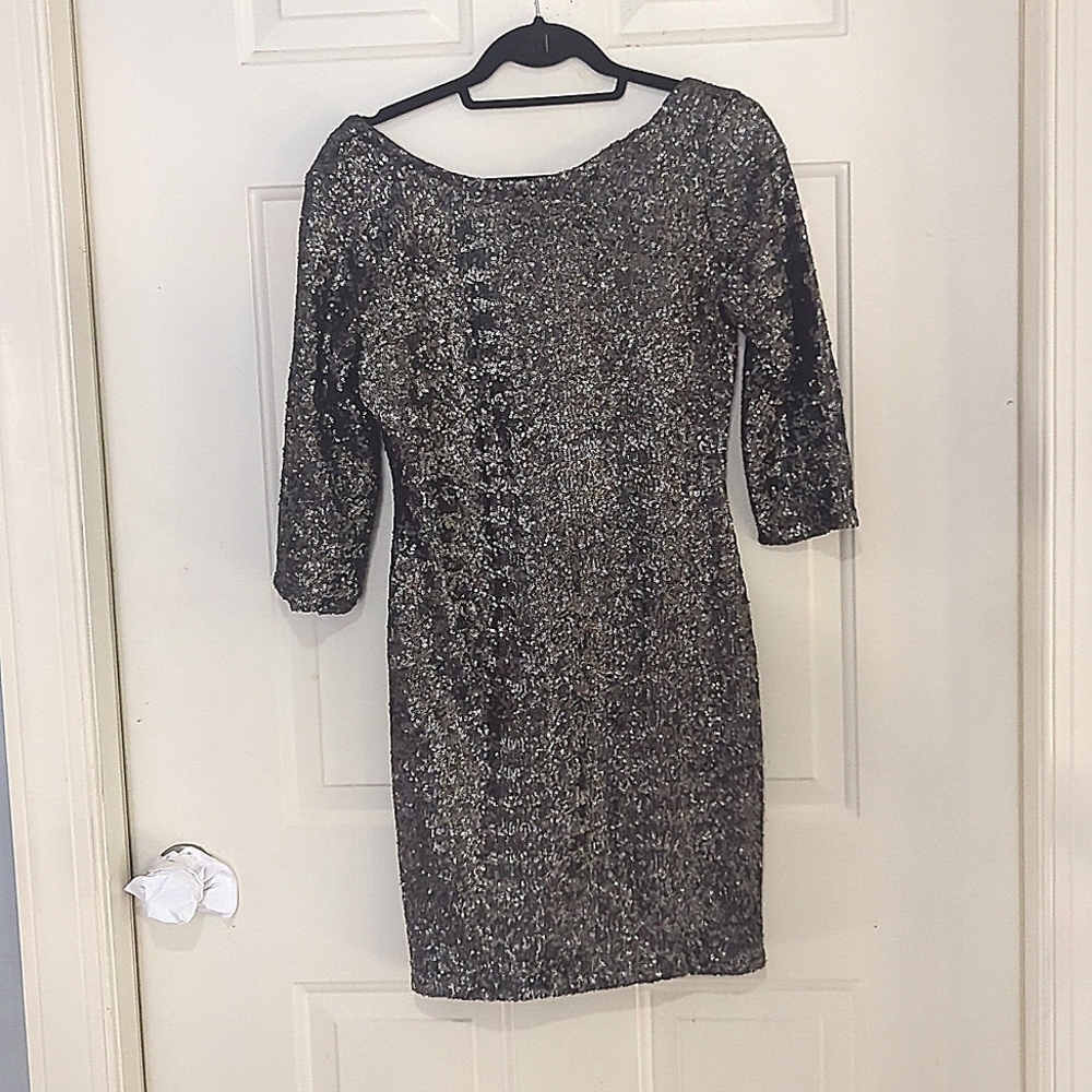 Alberto Makali Silver Sequin Cocktail Dress